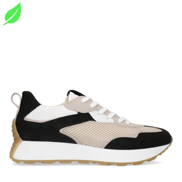 Vegan beige sneakers met zwarte details