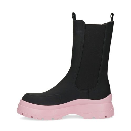Zwarte chelsea boots met roze zool