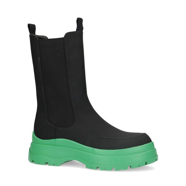 Zwarte chelsea boots met groene zool