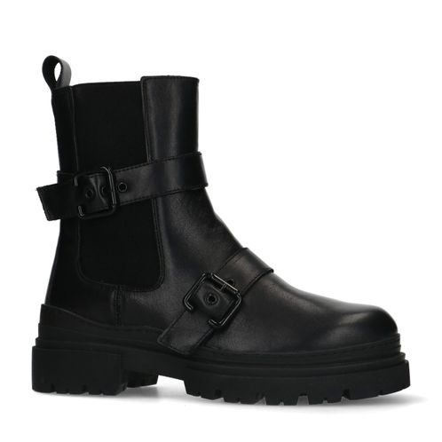 Zwarte leren chelsea boots met gespen