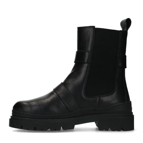 Zwarte leren chelsea boots met gespen