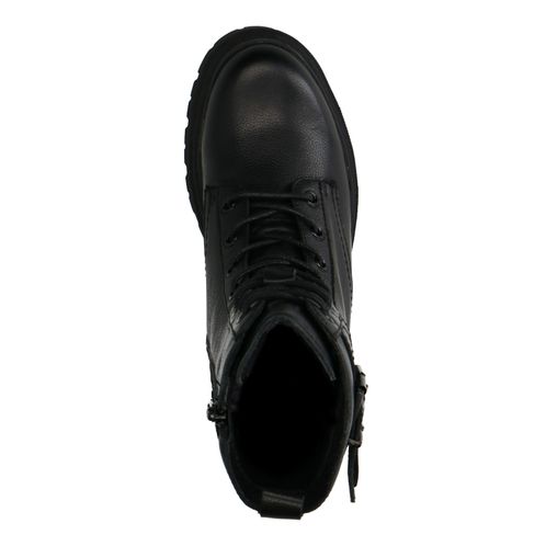 Schwarze Leder-Schnürstiefeletten mit Schnallen