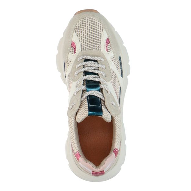 Beige marathon sneakers met roze glitter details