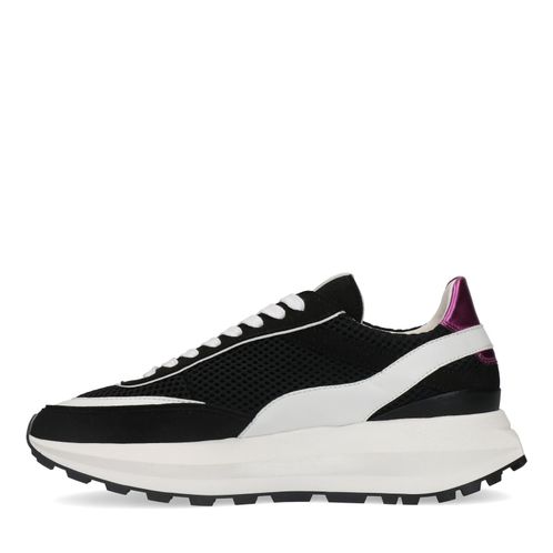 Vegane schwarz-weiße Sneaker mit rosafarbenem Detail