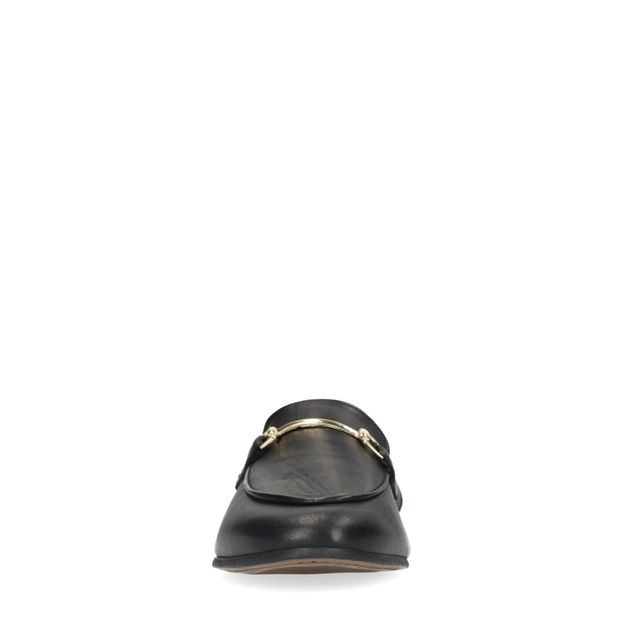 Schwarze Leder-Loafer mit goldfarbener Schnalle