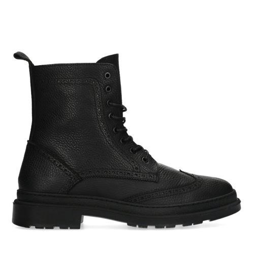 Bottines à lacets en cuir avec détail surpiqué - noir