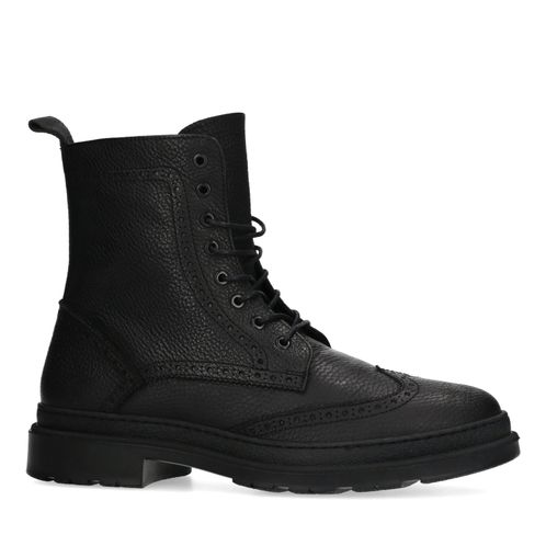 Zwarte leren veterboots met gestikt detail