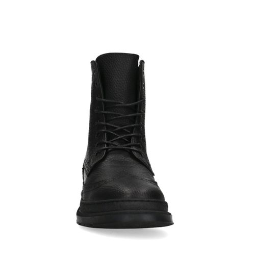 Zwarte leren veterboots met gestikt detail