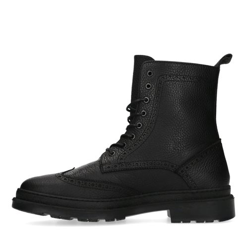 Zwarte leren veterboots met gestikt detail