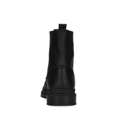 Zwarte leren veterboots met gestikt detail