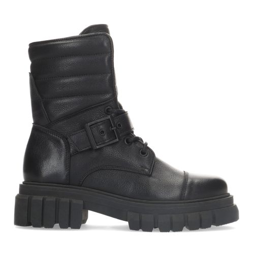 Zwarte leren veterlaarsjes met details