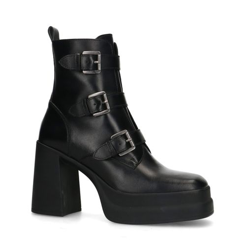 Zwarte leren biker boots met plateau hak