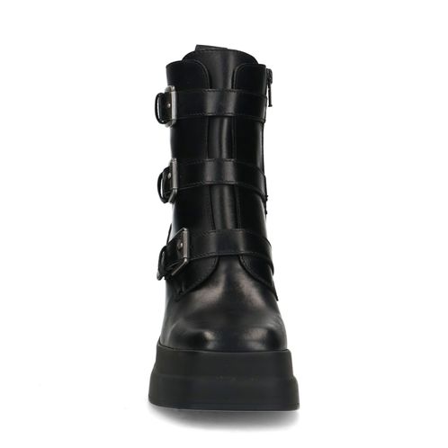 Zwarte leren biker boots met plateau hak