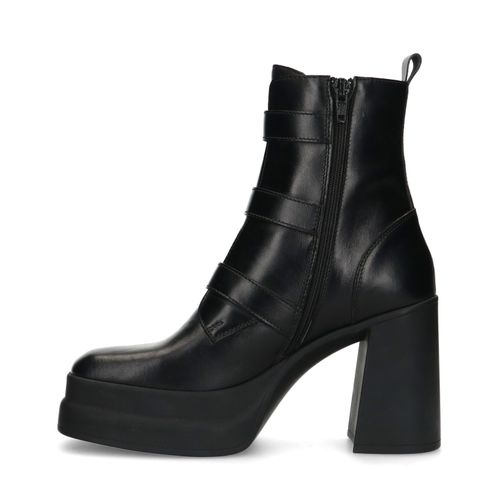 Zwarte leren biker boots met plateau hak