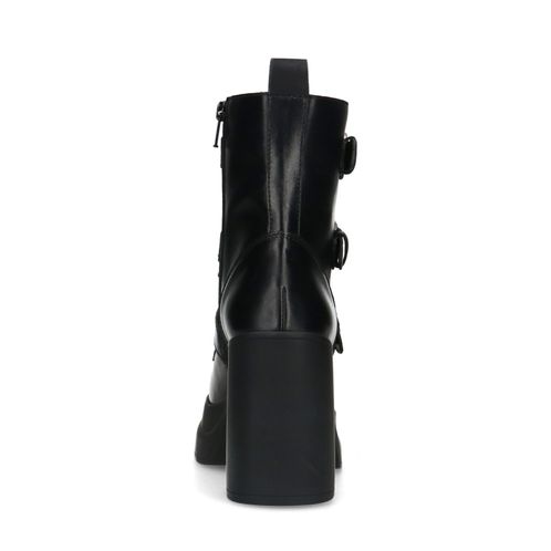 Zwarte leren biker boots met plateau hak