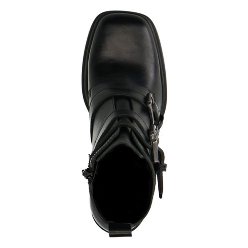 Zwarte leren biker boots met plateau hak