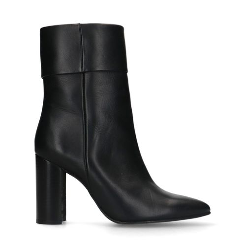 Schwarze Lederstiefeletten mit Absatz