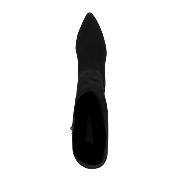 Schwarze Veloursleder-Stiefel mit Absatz und hohem Schaft