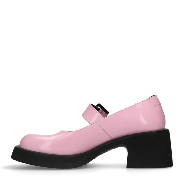 Roze leren loafers met hak 