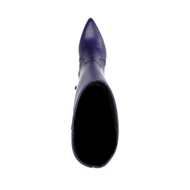 Kniehohe lilafarbene Lederstiefel mit Absatz