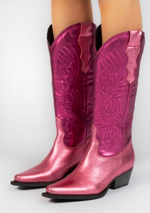 Rosafarbene Western Boots in Metallic-Optik