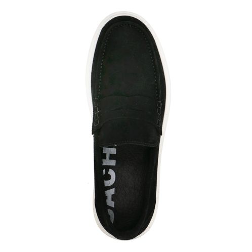 Zwarte suède penny loafers met witte zool