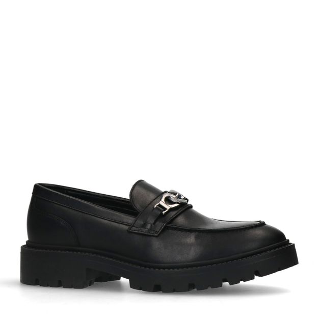 Zwarte chunky loafers met zilverkleurige chain