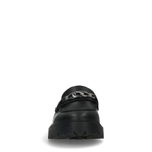 Zwarte chunky loafers met zilverkleurige chain