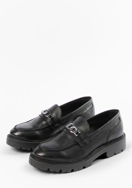 Zwarte chunky loafers met zilverkleurige chain