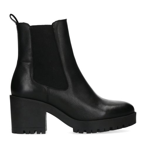 Zwarte korte leren chelsea boots met hak