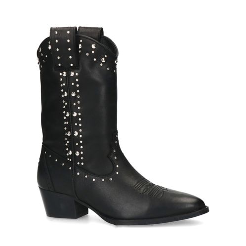 Schwarze Western Boots aus Leder mit silberfarbenen Nieten