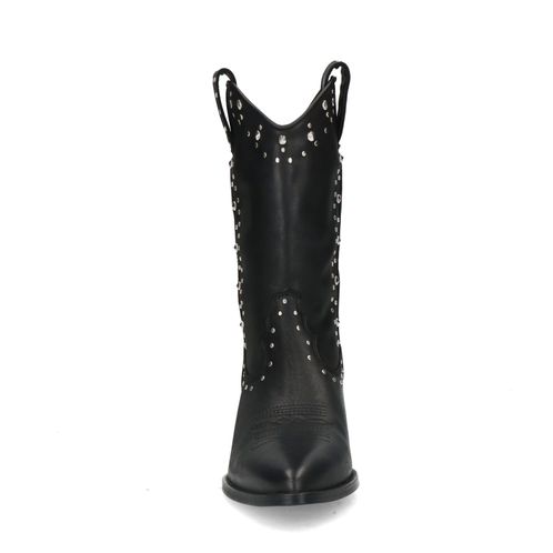 Schwarze Western Boots aus Leder mit silberfarbenen Nieten