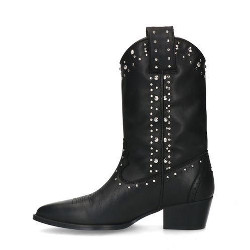 Schwarze Western Boots aus Leder mit silberfarbenen Nieten