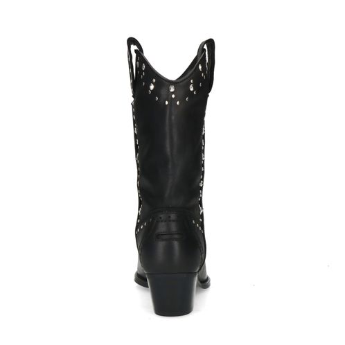 Schwarze Western Boots aus Leder mit silberfarbenen Nieten