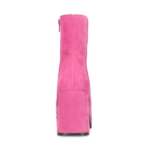 Rosafarbene Veloursleder-Stiefeletten mit Blockabsatz