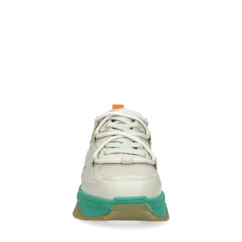 Beige leren platform sneakers met groene zool