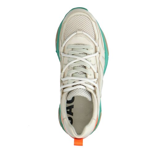 Beige leren platform sneakers met groene zool