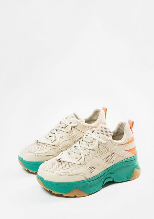 Baskets à plateforme en cuir avec semelle - beige