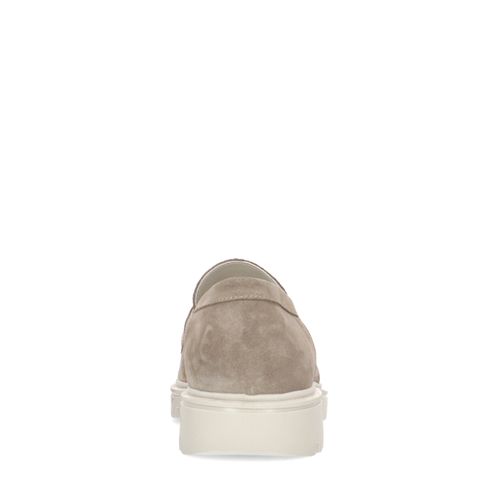 Beige chunky suède loafers