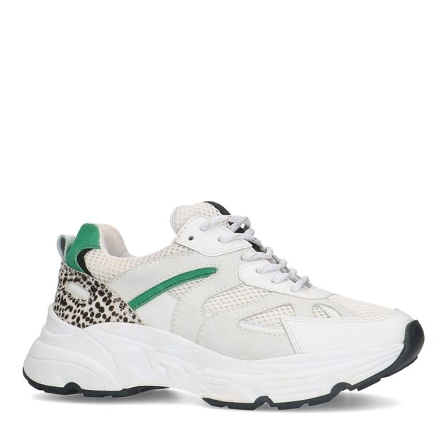 Witte chunky dot sneakers met groene details