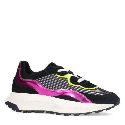 Zwarte sneakers met roze en gele details