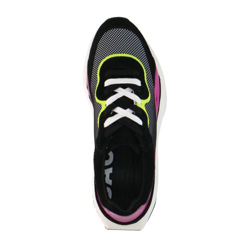 Zwarte sneakers met roze en gele details