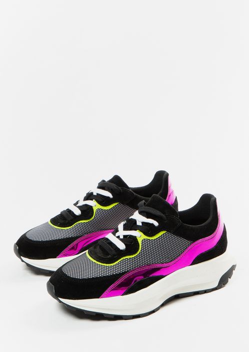 Schwarze Sneaker mit Details in Rosa und Gelb