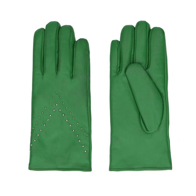 Groene leren handschoenen met studs