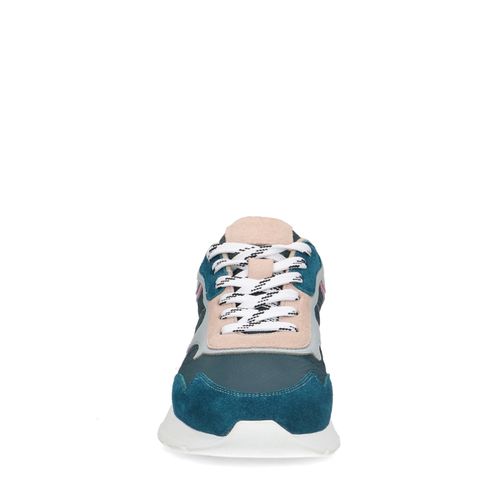 Blaue Veloursleder-Sneaker mit rosa Details