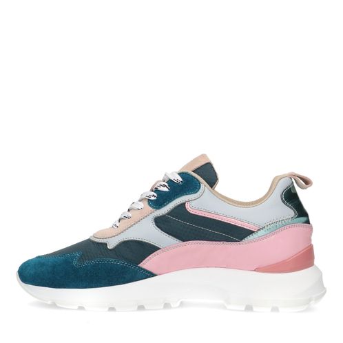 Blaue Veloursleder-Sneaker mit rosa Details