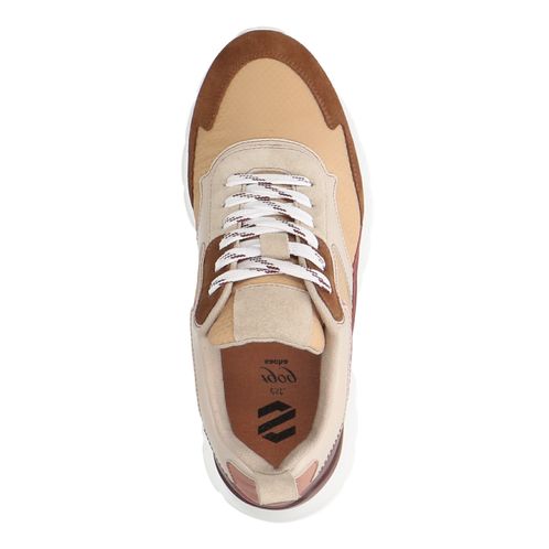 Cognac suède sneakers met beige details