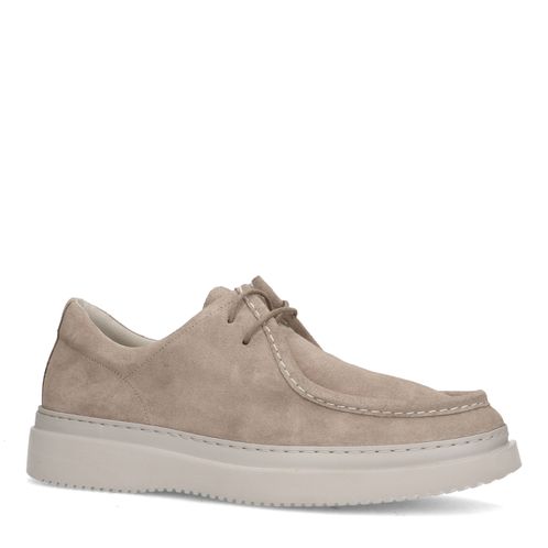Beigefarbene Veloursleder-Schnürschuhe