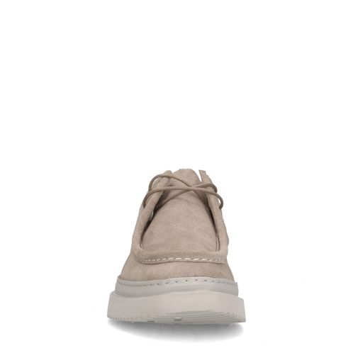 Beigefarbene Veloursleder-Schnürschuhe