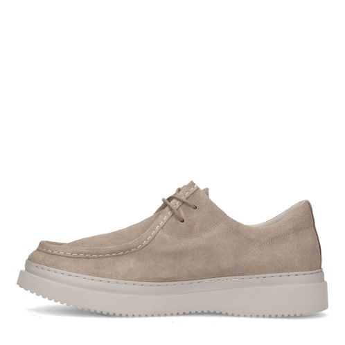 Beigefarbene Veloursleder-Schnürschuhe